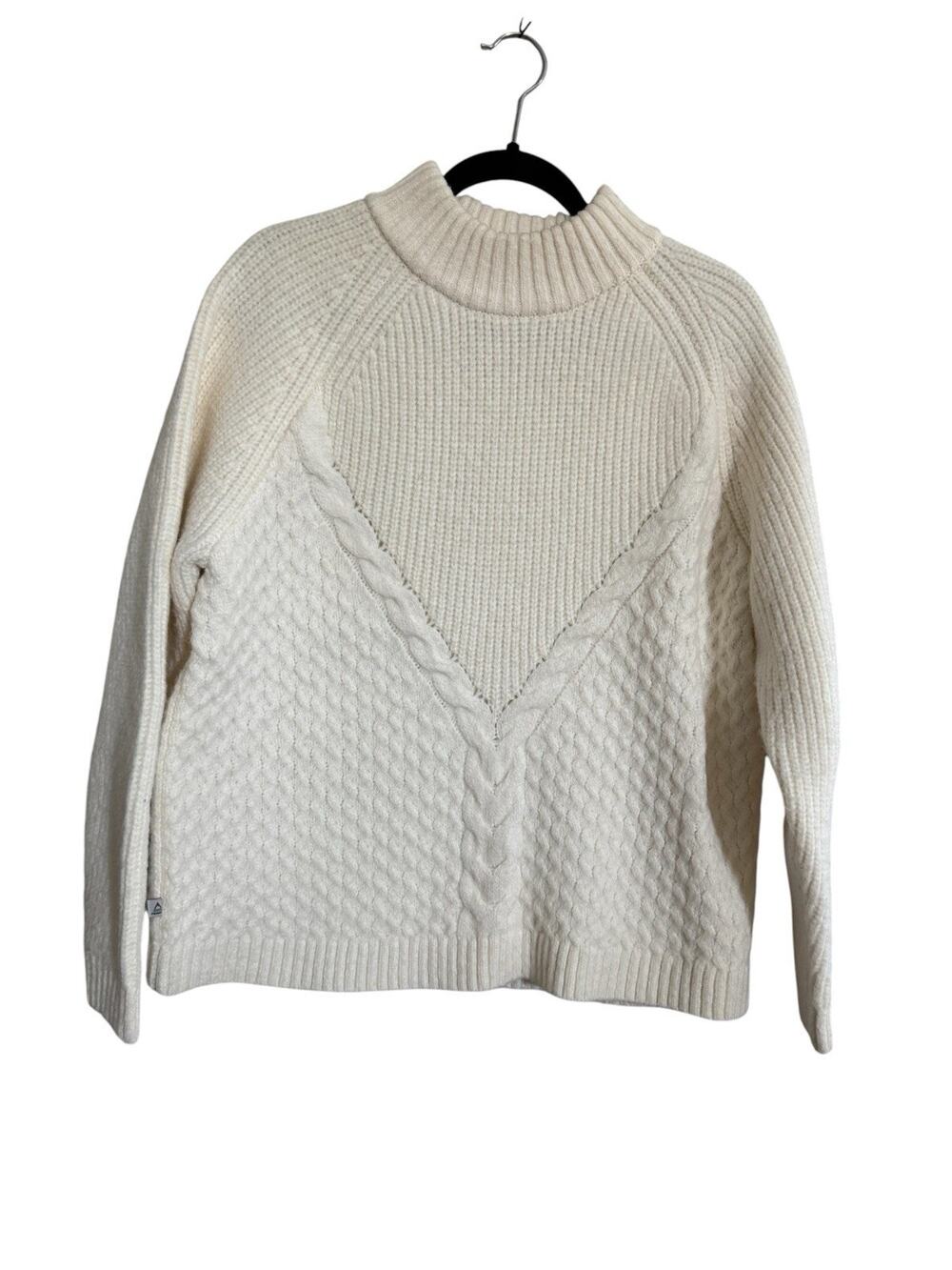 Passenger Sweater Womens Small Ivory Cable Knit Mock Neck Raglan Pullover #NE172